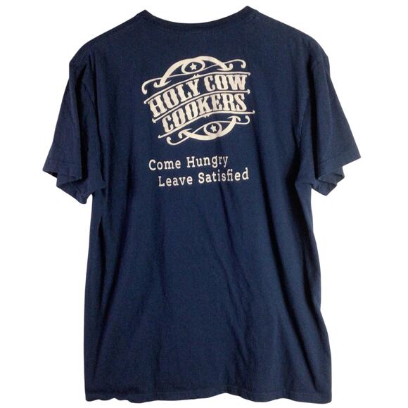 Holy Cow Cookers Bar-B-Q Texas T Shirt Navy Blue Large - Picture 3 of 4